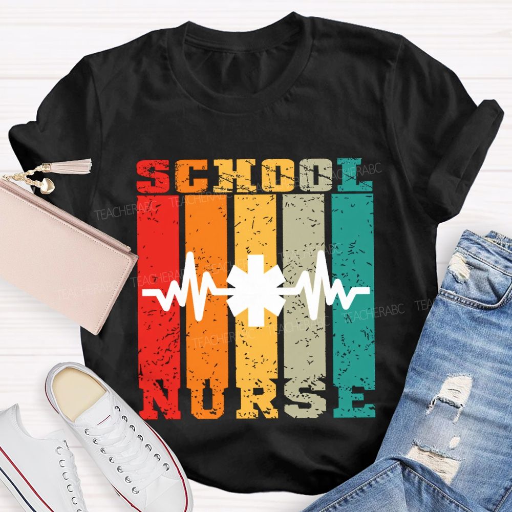 School Nurse Color Patchwork Print Teacher T-shirt