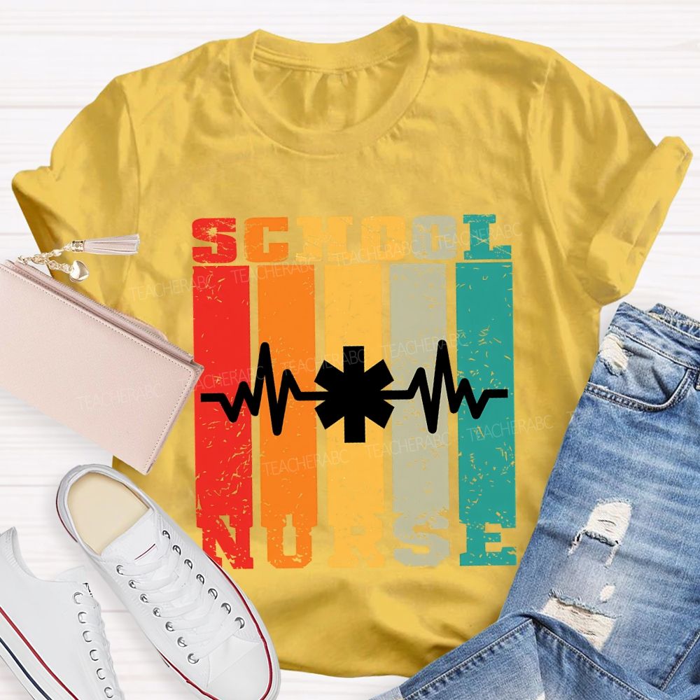 School Nurse Color Patchwork Print Teacher T-shirt