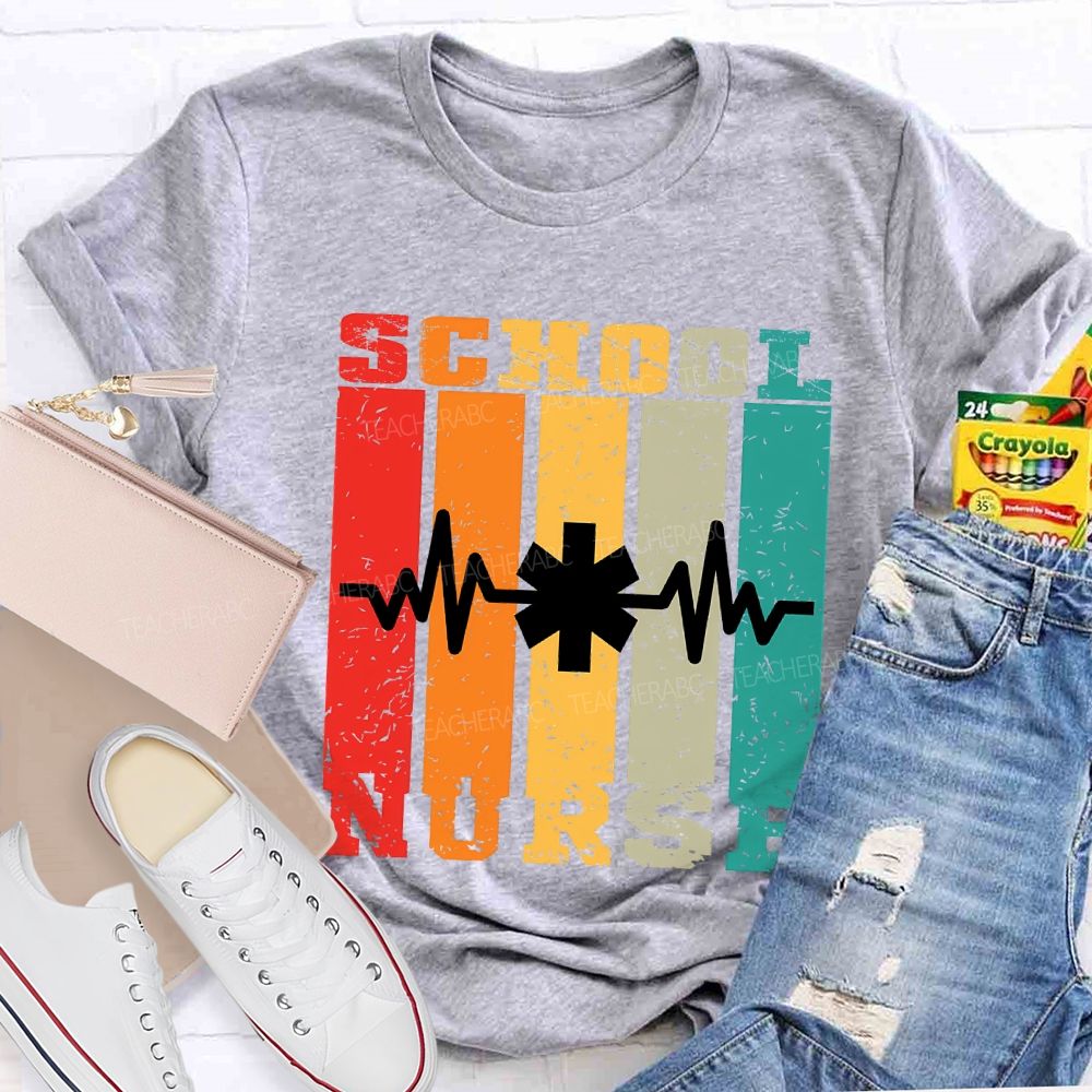 School Nurse Color Patchwork Print Teacher T-shirt