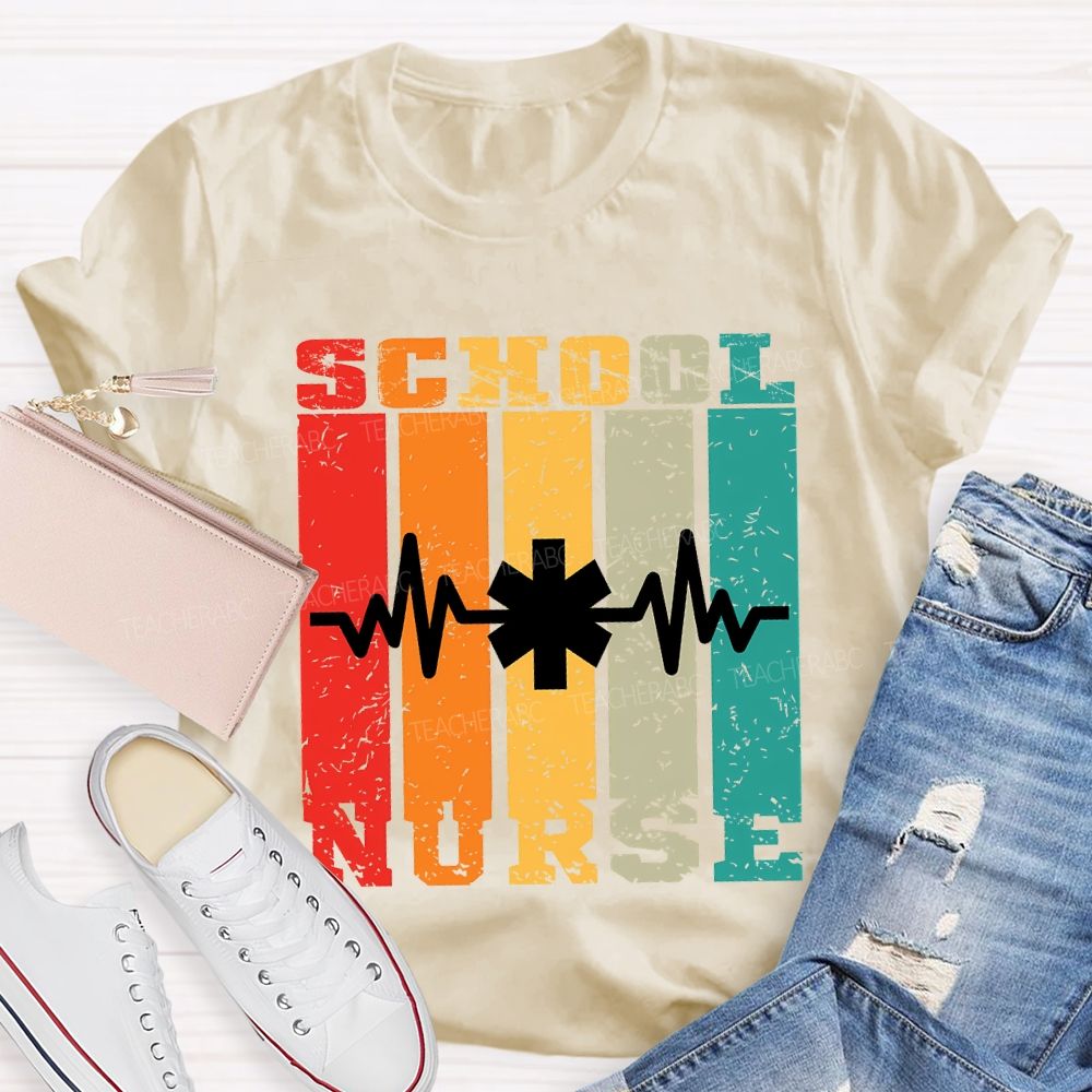 School Nurse Color Patchwork Print Teacher T-shirt