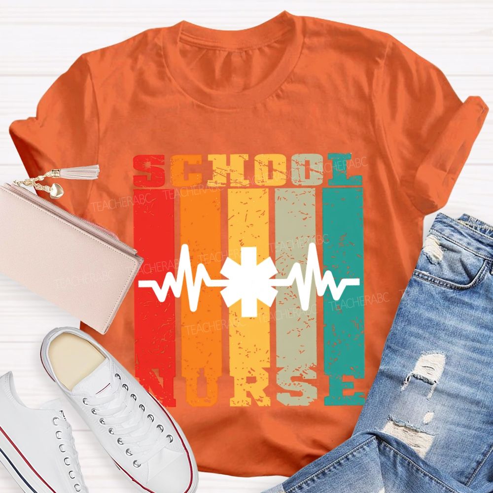 School Nurse Color Patchwork Print Teacher T-shirt
