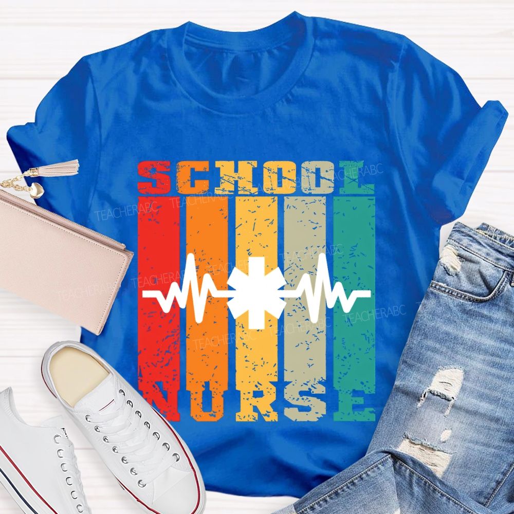School Nurse Color Patchwork Print Teacher T-shirt