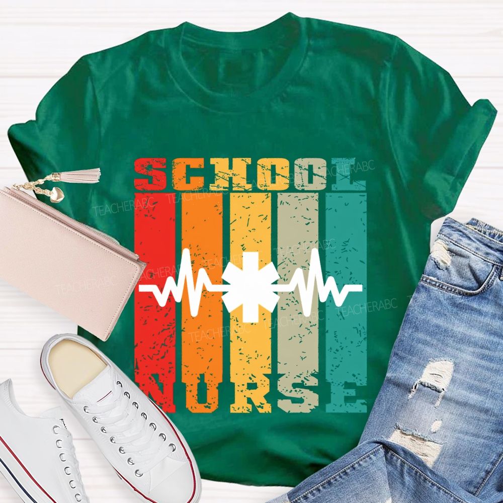 School Nurse Color Patchwork Print Teacher T-shirt