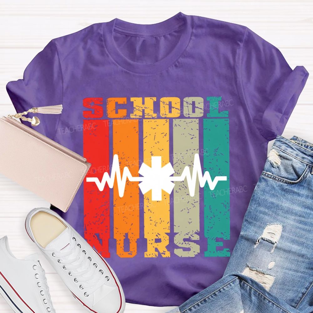 School Nurse Color Patchwork Print Teacher T-shirt