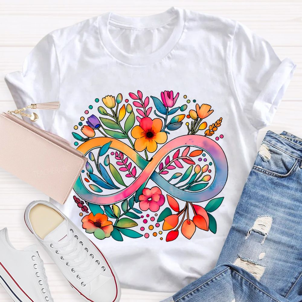 Celebrate Minds Of All Kinds Floral And Infinity Symbol T-shirt