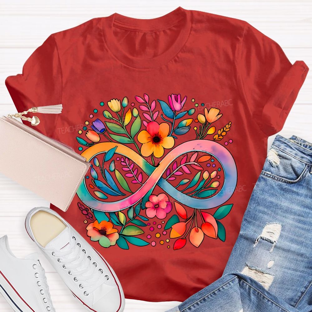 Celebrate Minds Of All Kinds Floral And Infinity Symbol T-shirt