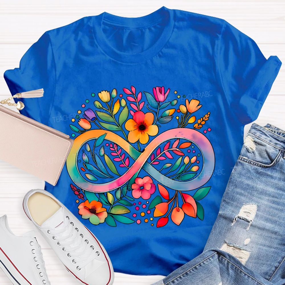 Celebrate Minds Of All Kinds Floral And Infinity Symbol T-shirt