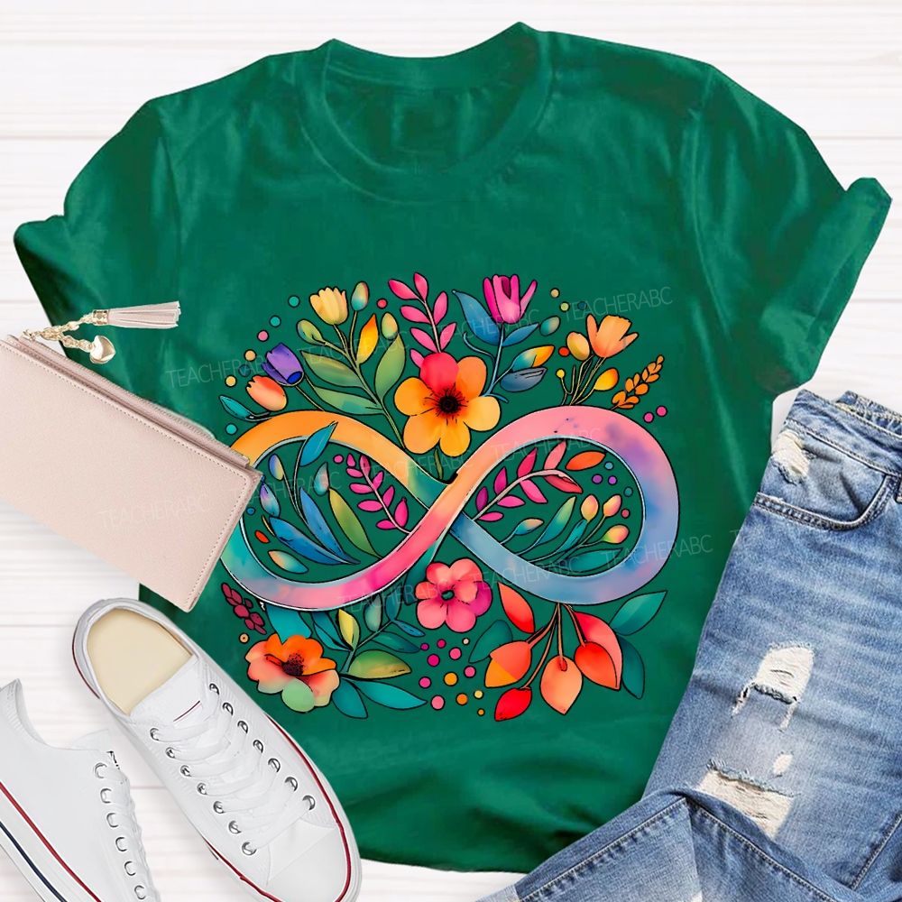 Celebrate Minds Of All Kinds Floral And Infinity Symbol T-shirt