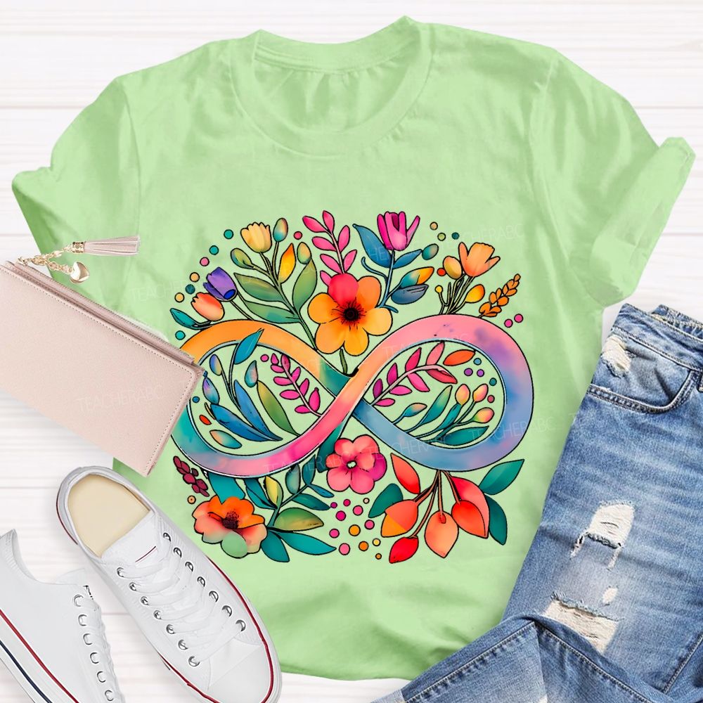 Celebrate Minds Of All Kinds Floral And Infinity Symbol T-shirt