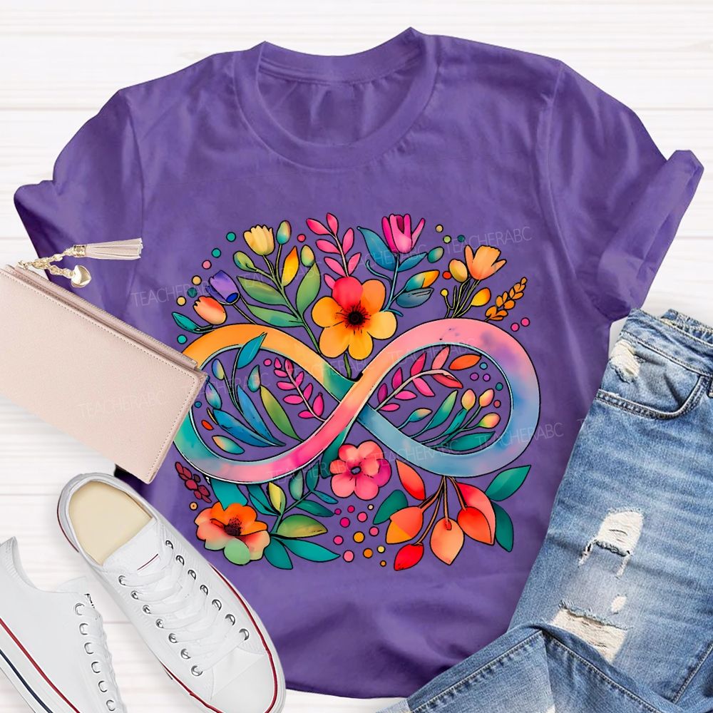 Celebrate Minds Of All Kinds Floral And Infinity Symbol T-shirt
