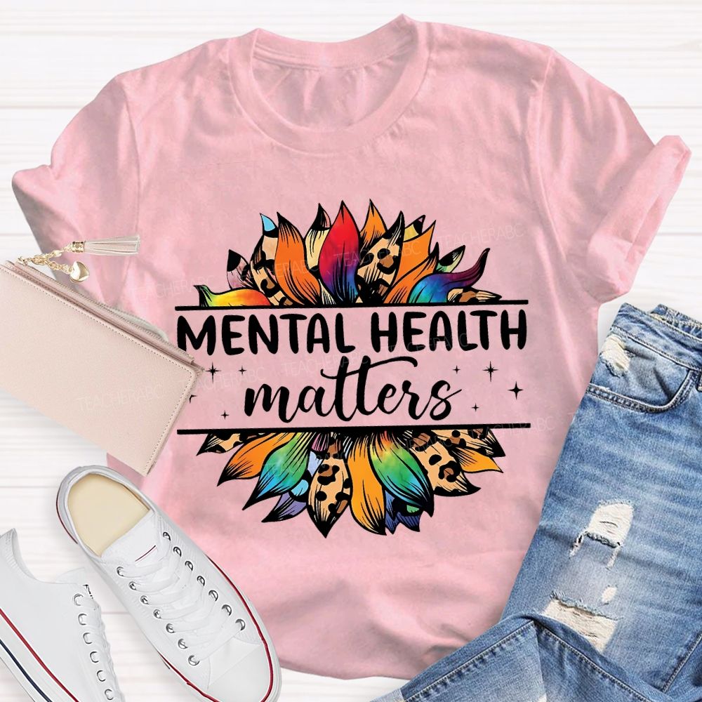 Mental Health Matters And Colorful Leopard Print Sunflower T-shirt