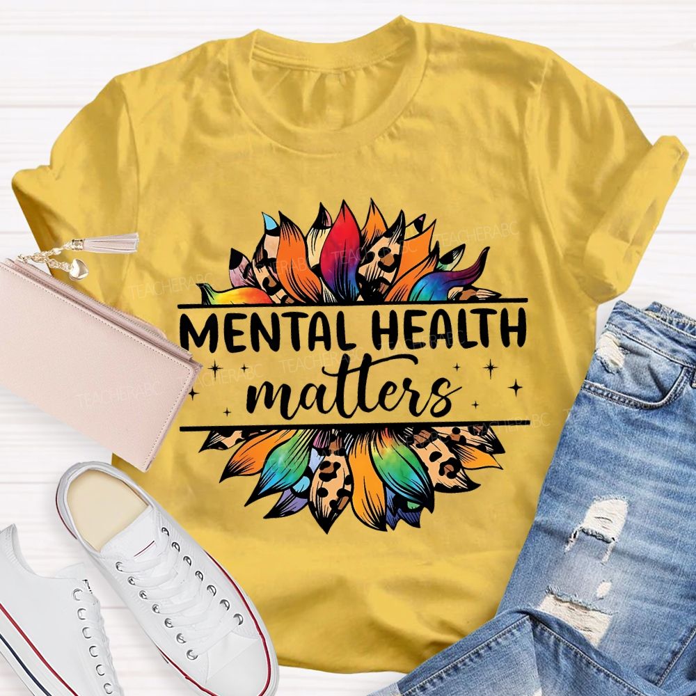 Mental Health Matters And Colorful Leopard Print Sunflower T-shirt