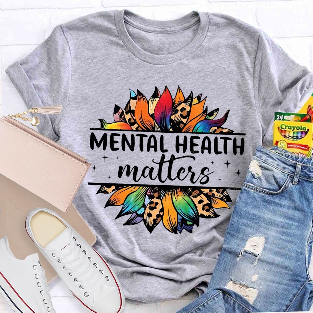 Mental Health Matters And Colorful Leopard Print Sunflower T-shirt