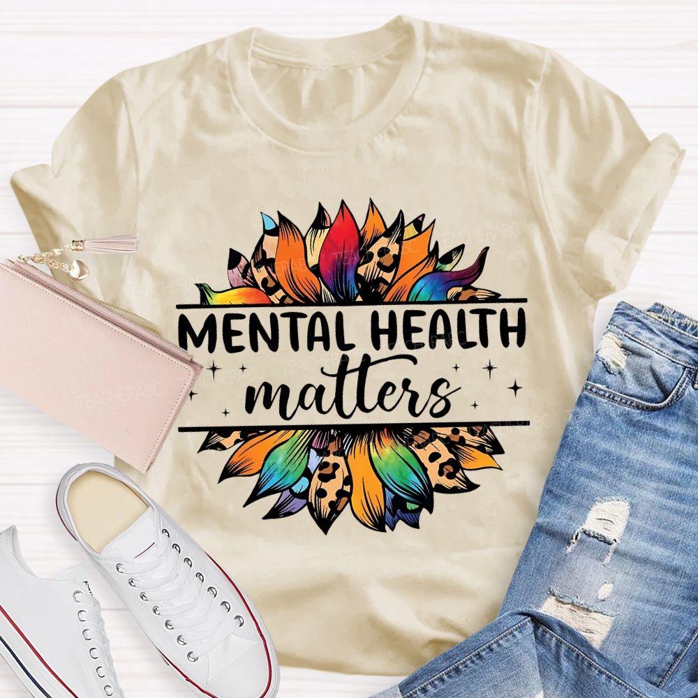 Mental Health Matters And Colorful Leopard Print Sunflower T-shirt