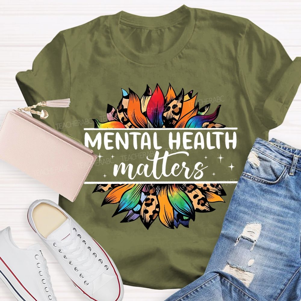 Mental Health Matters And Colorful Leopard Print Sunflower T-shirt