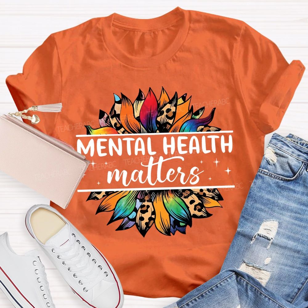 Mental Health Matters And Colorful Leopard Print Sunflower T-shirt