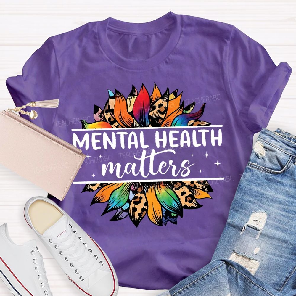 Mental Health Matters And Colorful Leopard Print Sunflower T-shirt