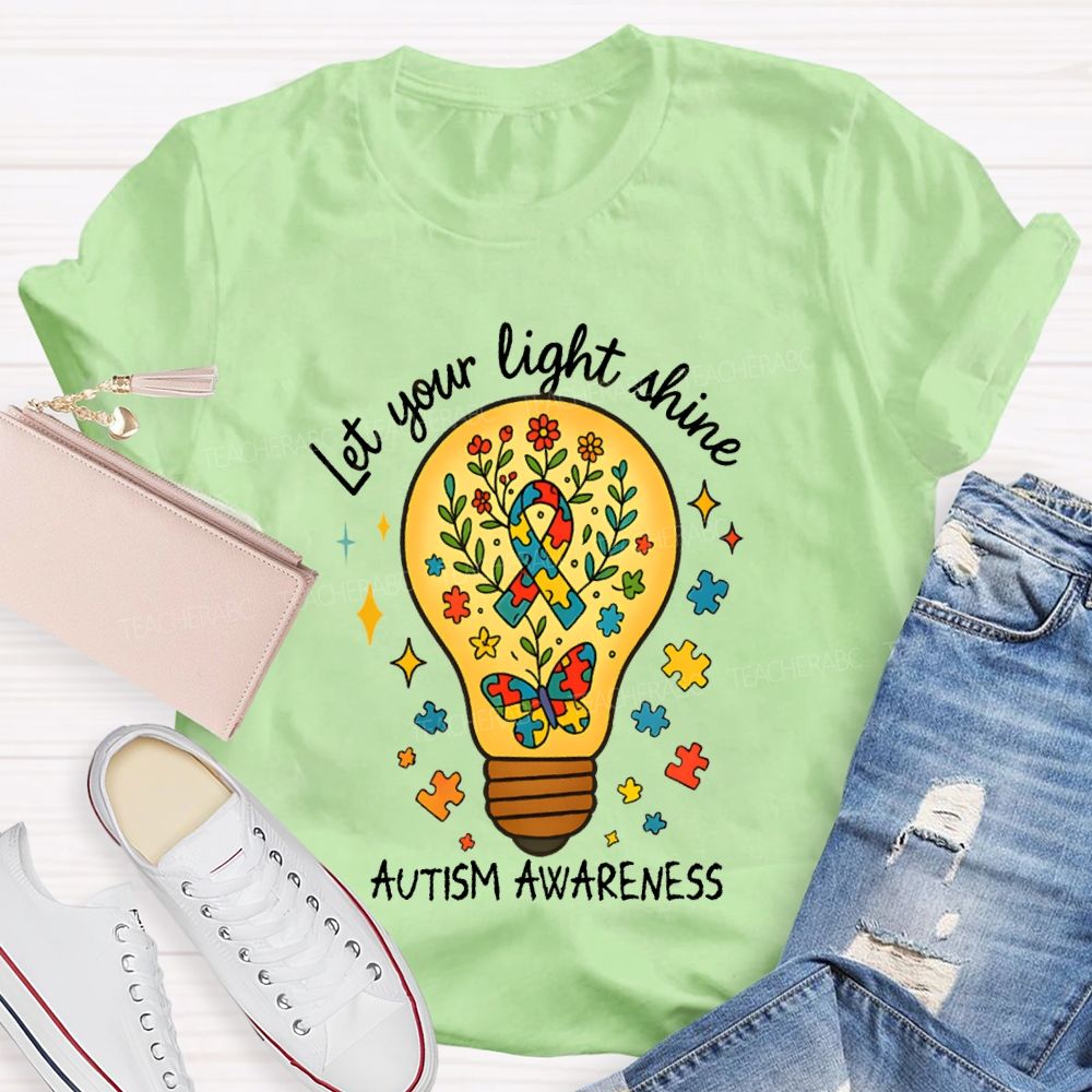 Let Your Light Shine Autism Awareness Floral Butterfly Teacher T-shirt