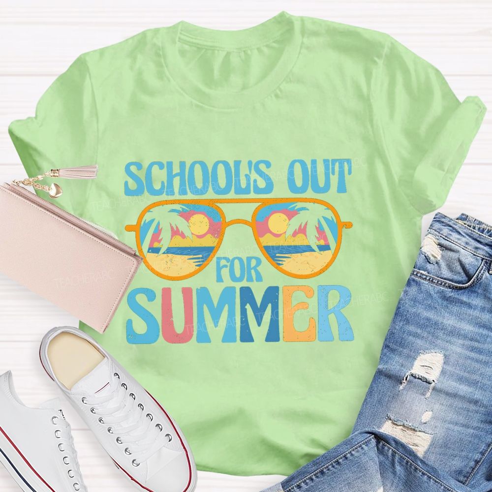 School's Out For Summer Colorful Letters Sunglasses Teacher T-Shirt