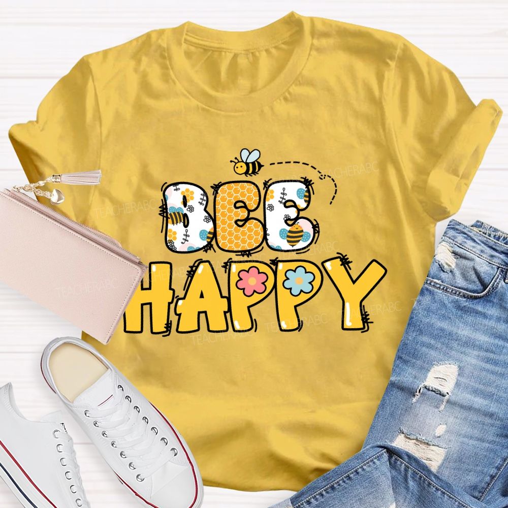 Bee Happy Cute Bees Honeycomb Teacher T-shirt