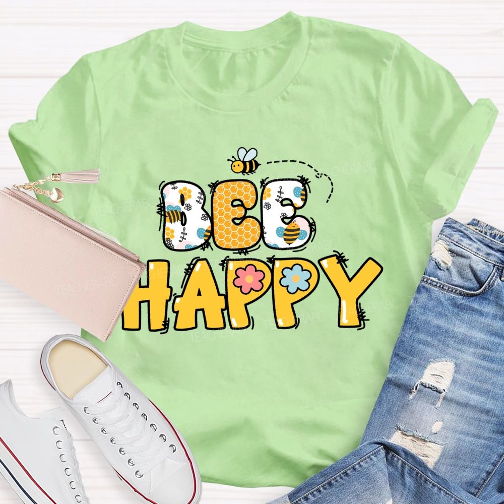 Bee Happy Cute Bees Honeycomb Teacher T-shirt