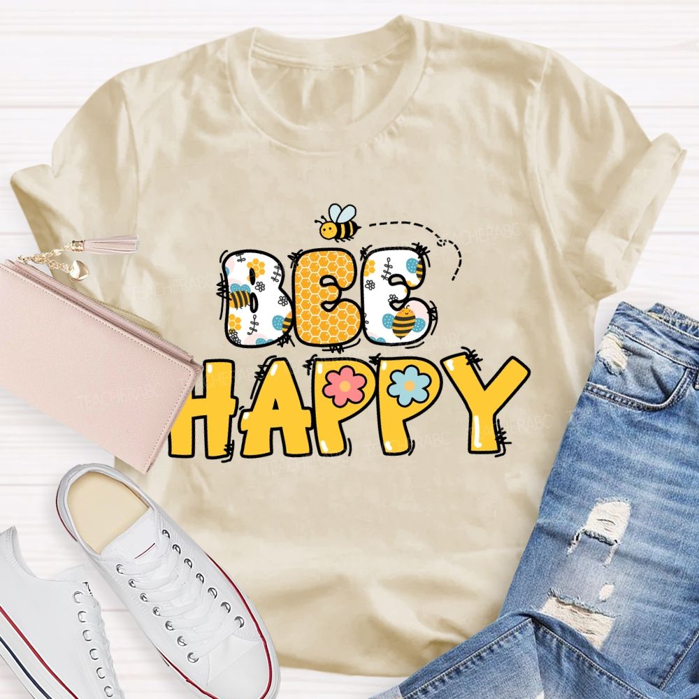 Bee Happy Cute Bees Honeycomb Teacher T-shirt