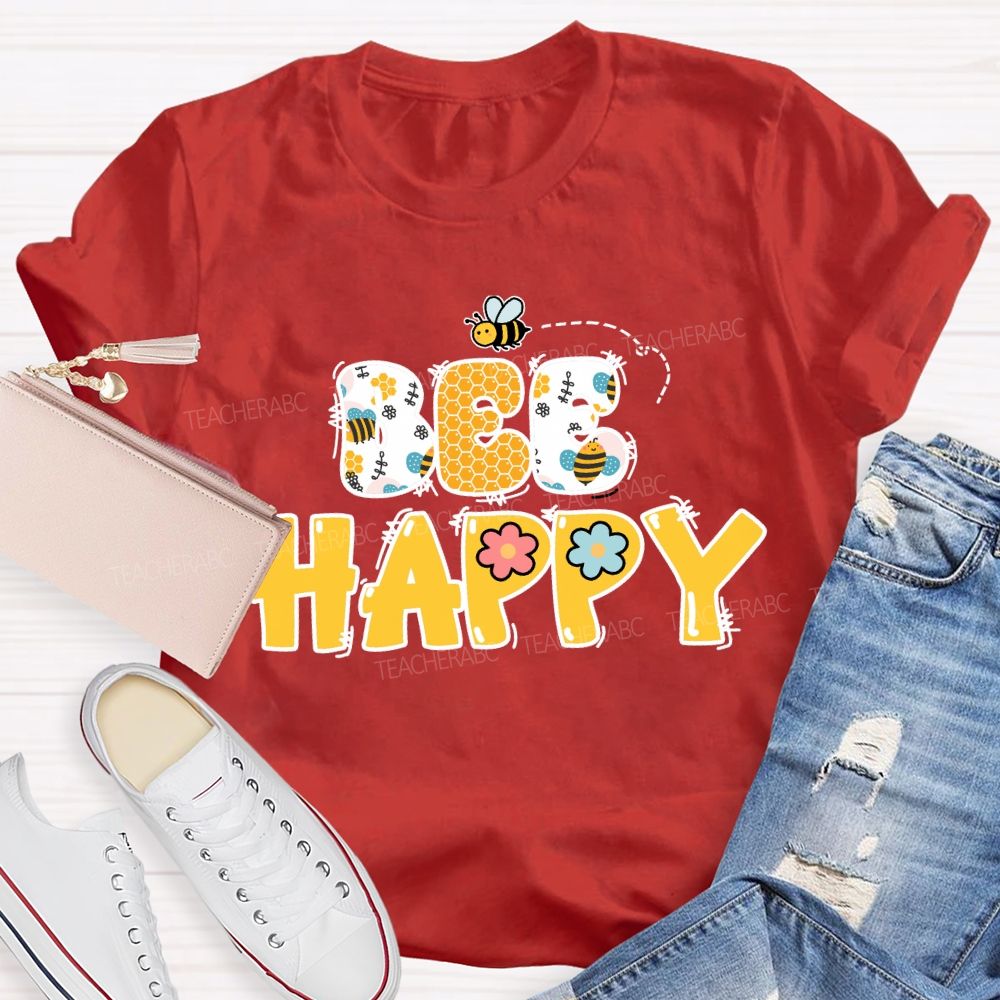 Bee Happy Cute Bees Honeycomb Teacher T-shirt