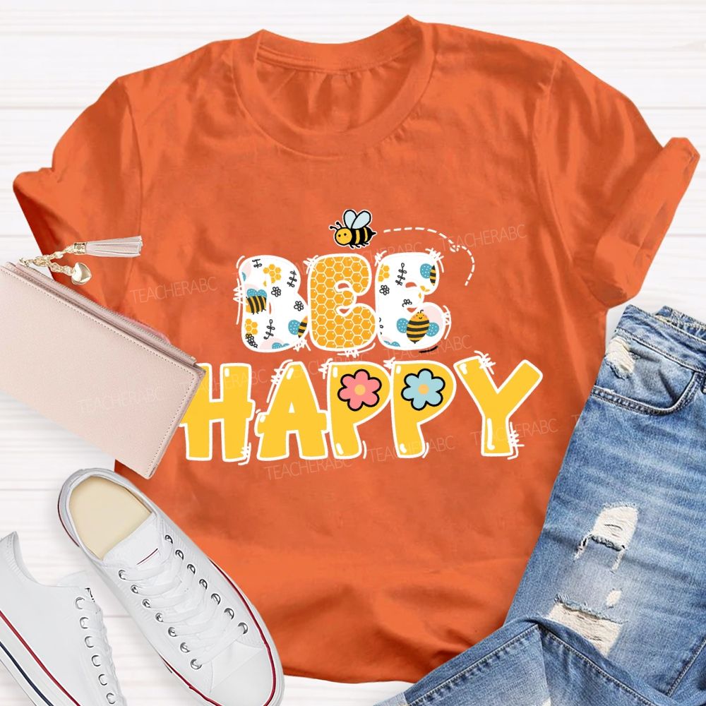 Bee Happy Cute Bees Honeycomb Teacher T-shirt