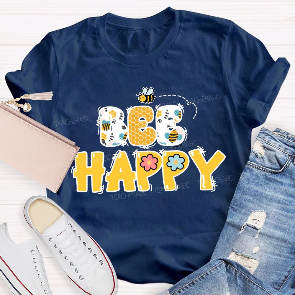 Bee Happy Cute Bees Honeycomb Teacher T-shirt
