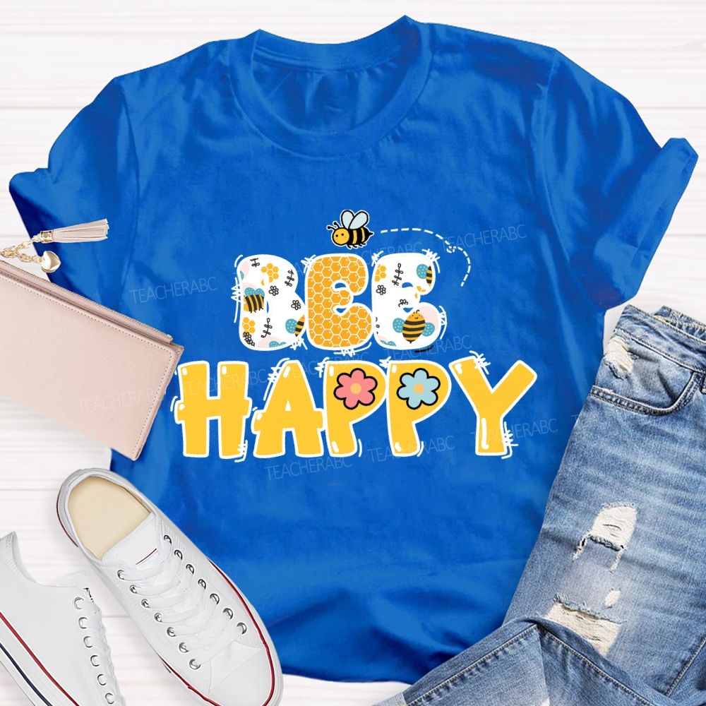 Bee Happy Cute Bees Honeycomb Teacher T-shirt
