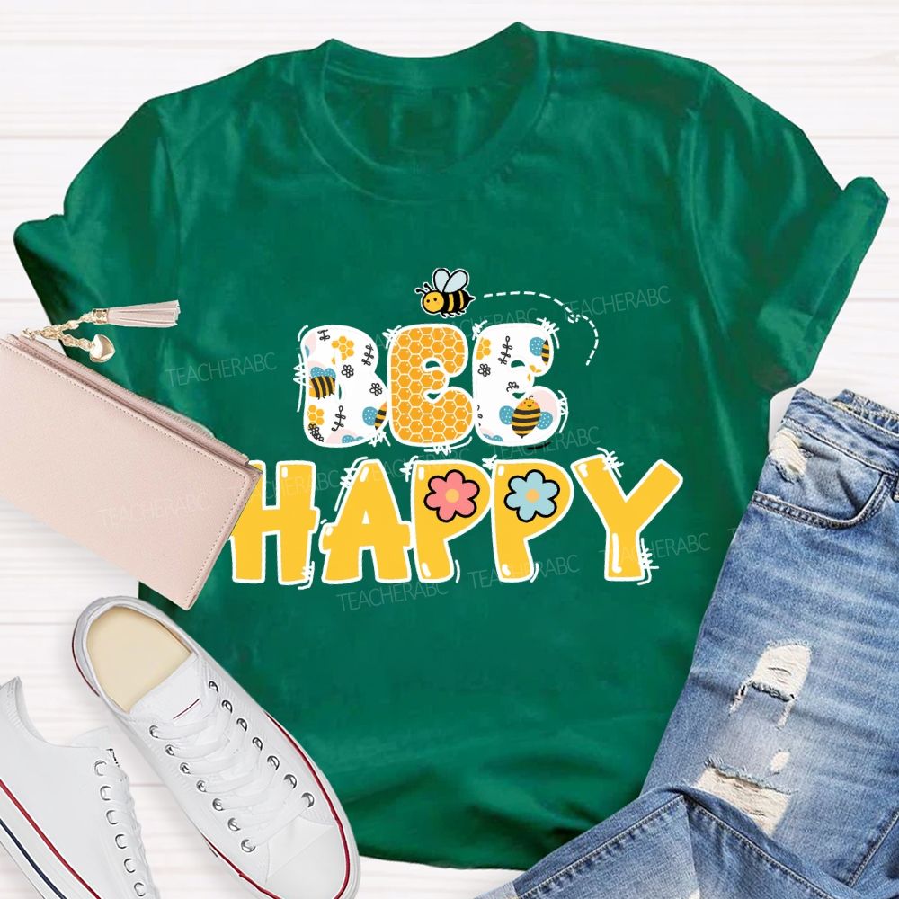 Bee Happy Cute Bees Honeycomb Teacher T-shirt