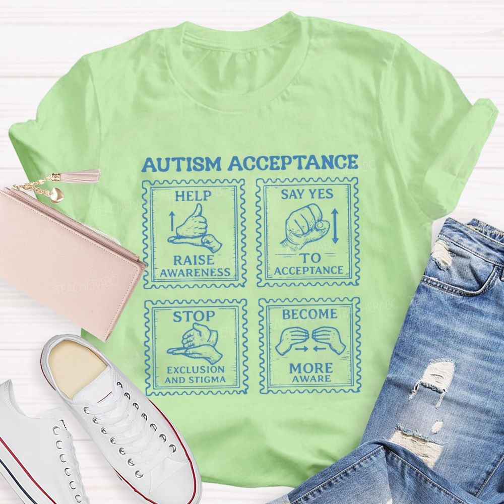 Autism Acceptance Hands Sign Teacher T-Shirt