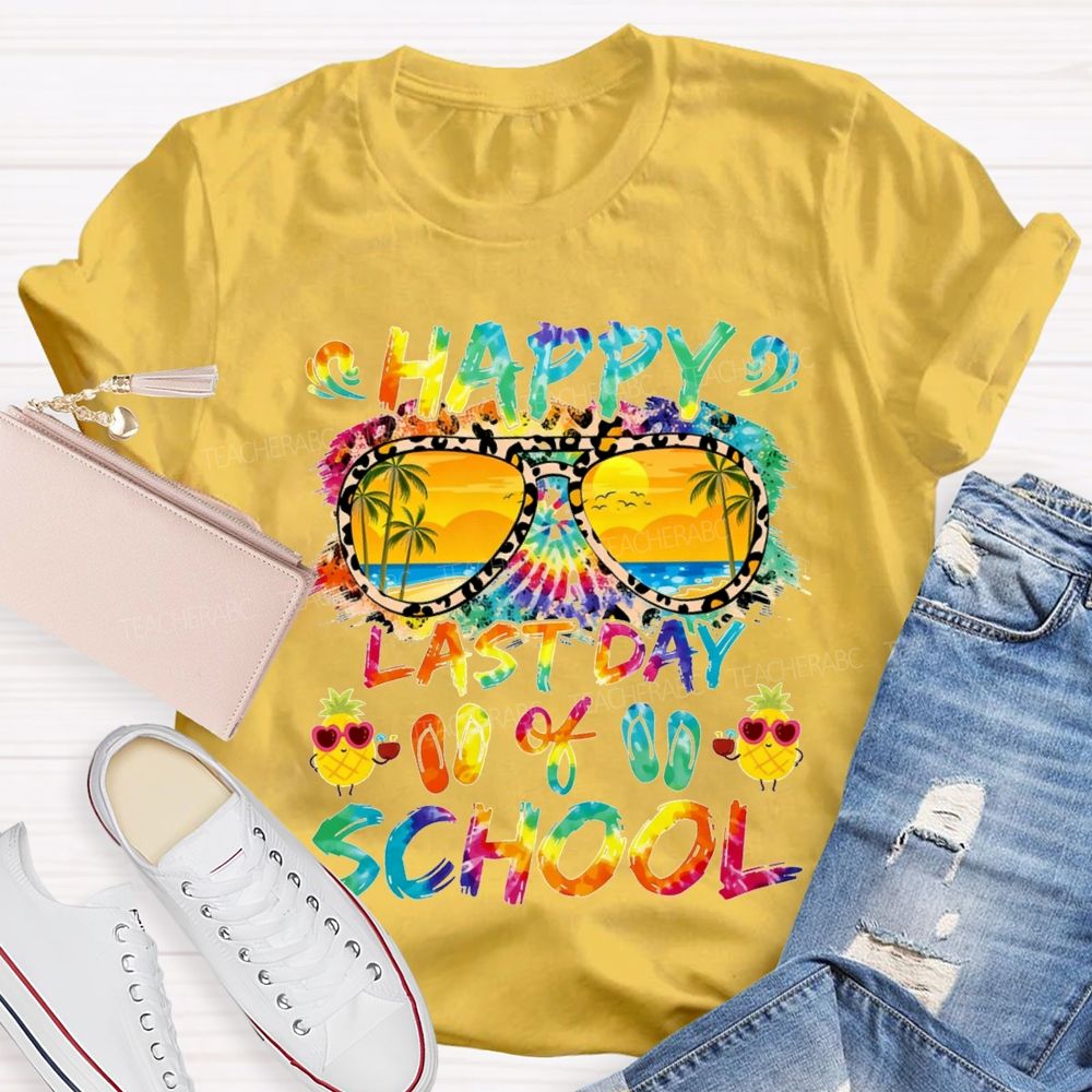 Happy Last Day Of School Colorful Tie-Dye Prints And Lettering Teacher T-shirt