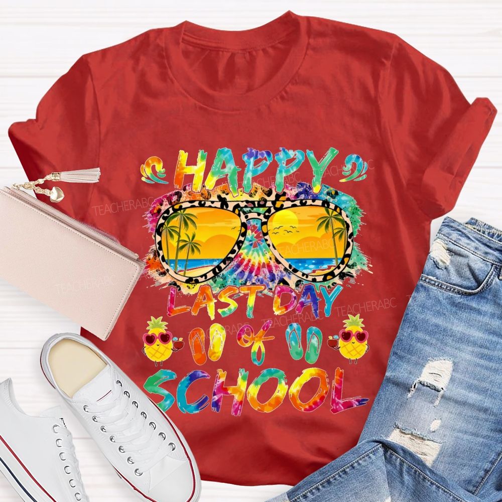 Happy Last Day Of School Colorful Tie-Dye Prints And Lettering Teacher T-shirt