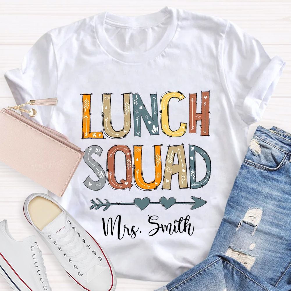 Personalized Name Lunch Lady Heart-Shaped Font T-shirt