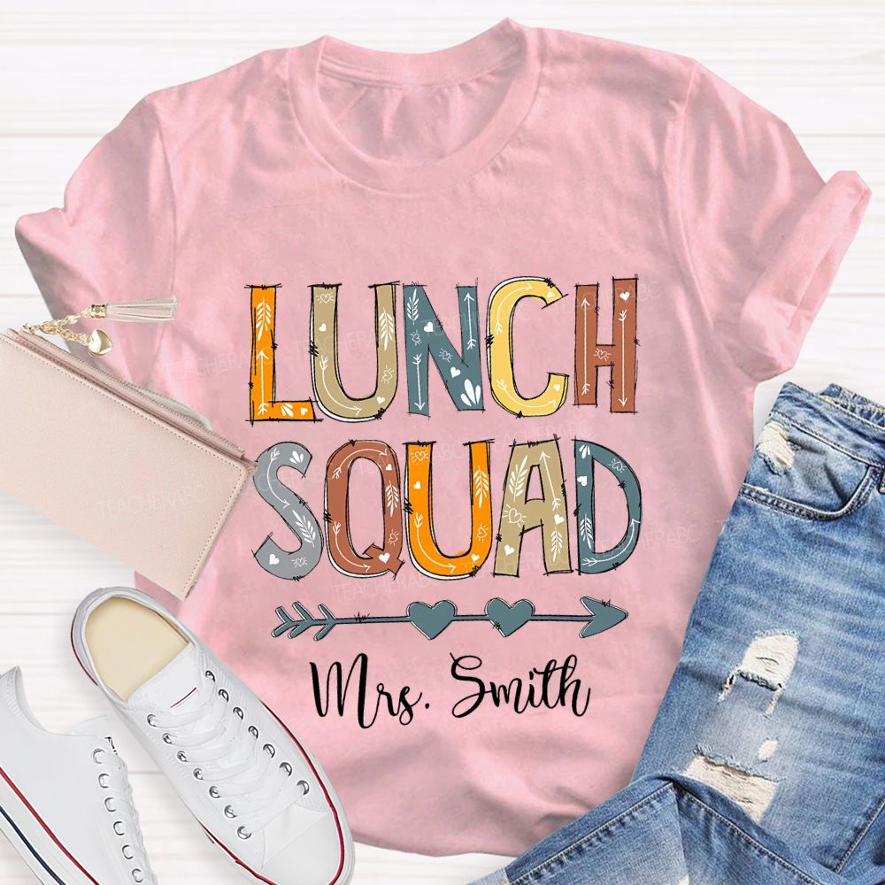 Personalized Name Lunch Lady Heart-Shaped Font T-shirt