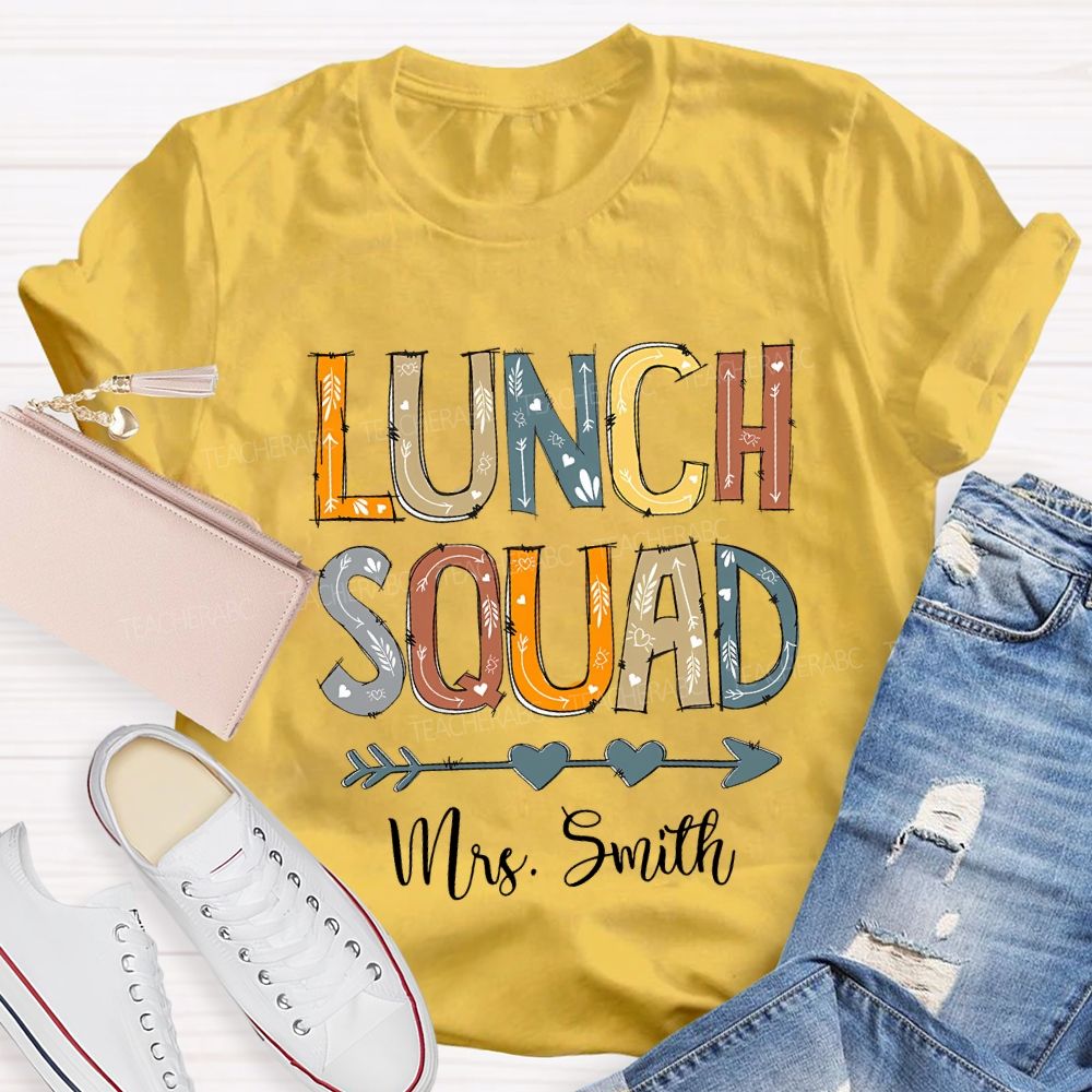 Personalized Name Lunch Lady Heart-Shaped Font T-shirt