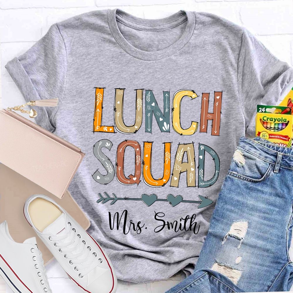 Personalized Name Lunch Lady Heart-Shaped Font T-shirt