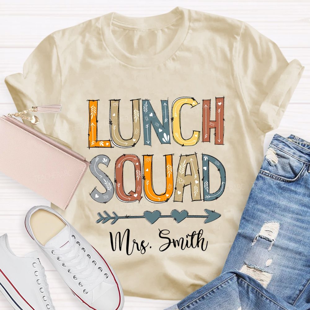 Personalized Name Lunch Lady Heart-Shaped Font T-shirt