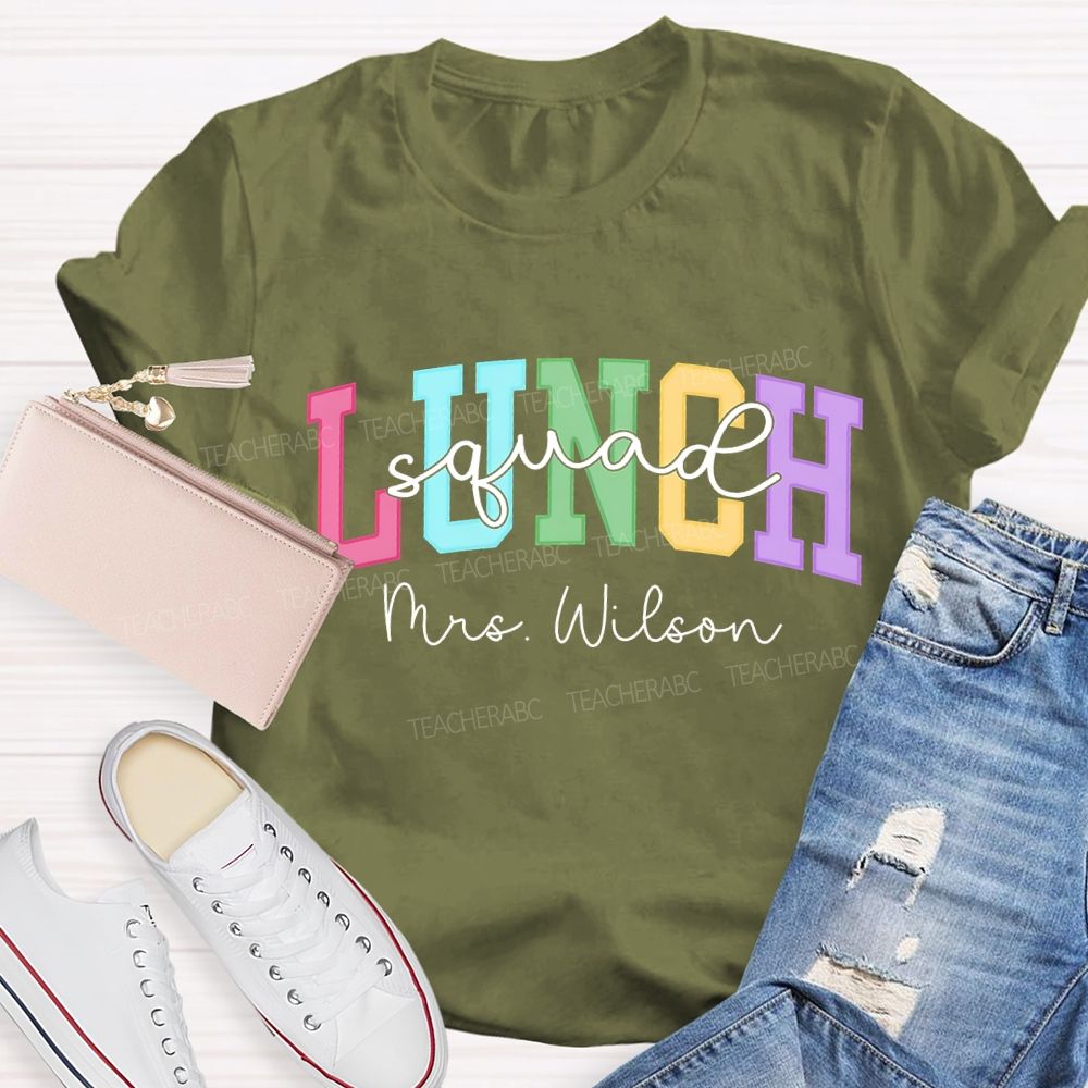 Personalized Name Lunch Lady Squad Colored Fonts T-shirt