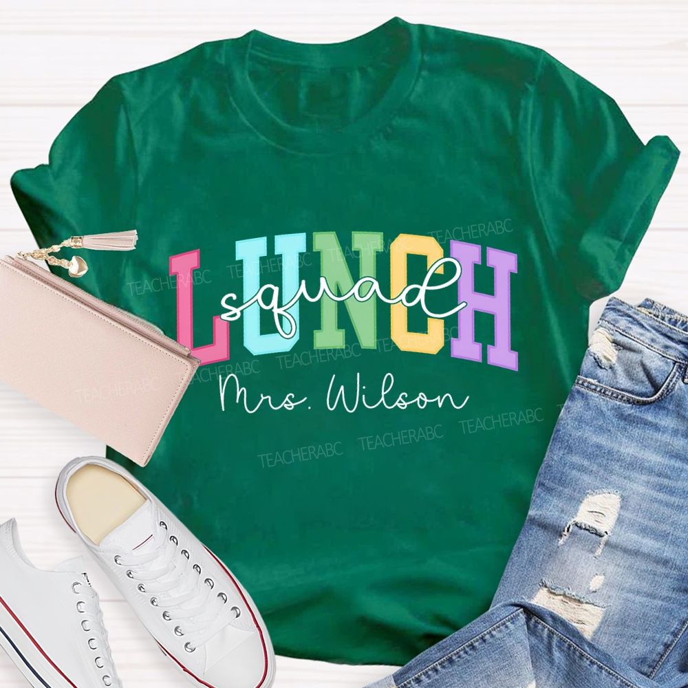 Personalized Name Lunch Lady Squad Colored Fonts T-shirt