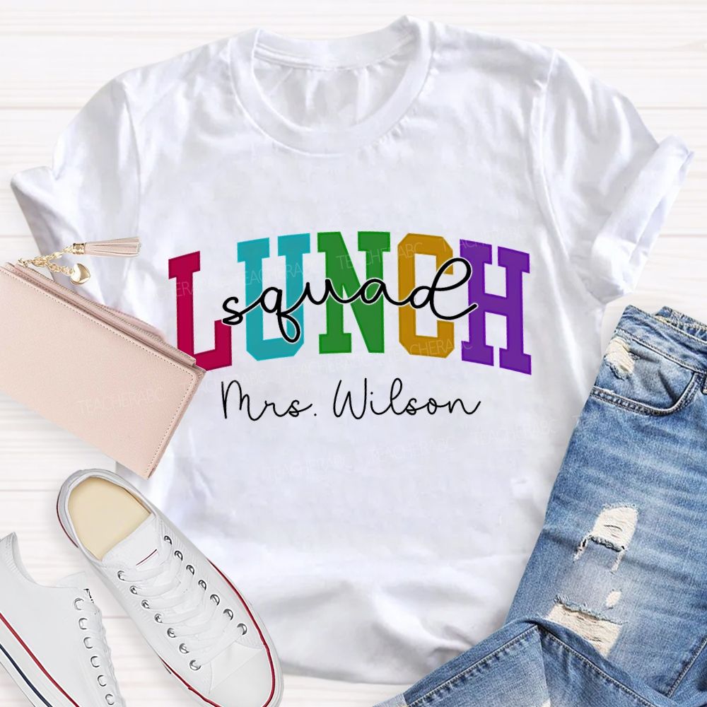 Personalized Name Lunch Lady Squad Colored Fonts T-shirt
