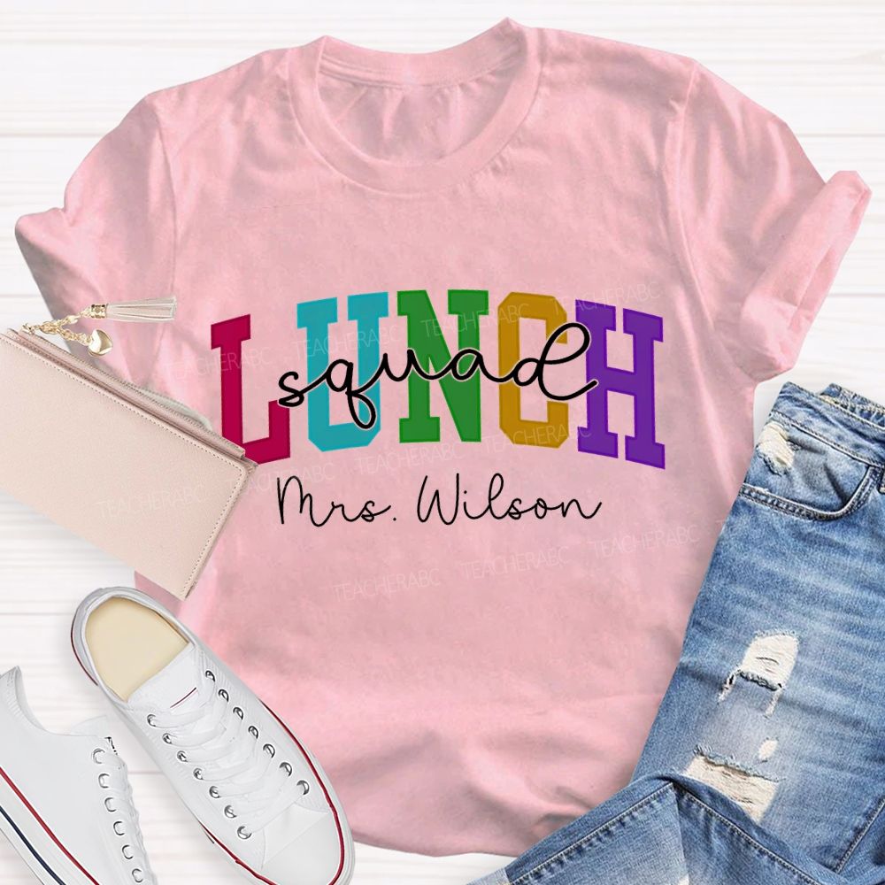 Personalized Name Lunch Lady Squad Colored Fonts T-shirt