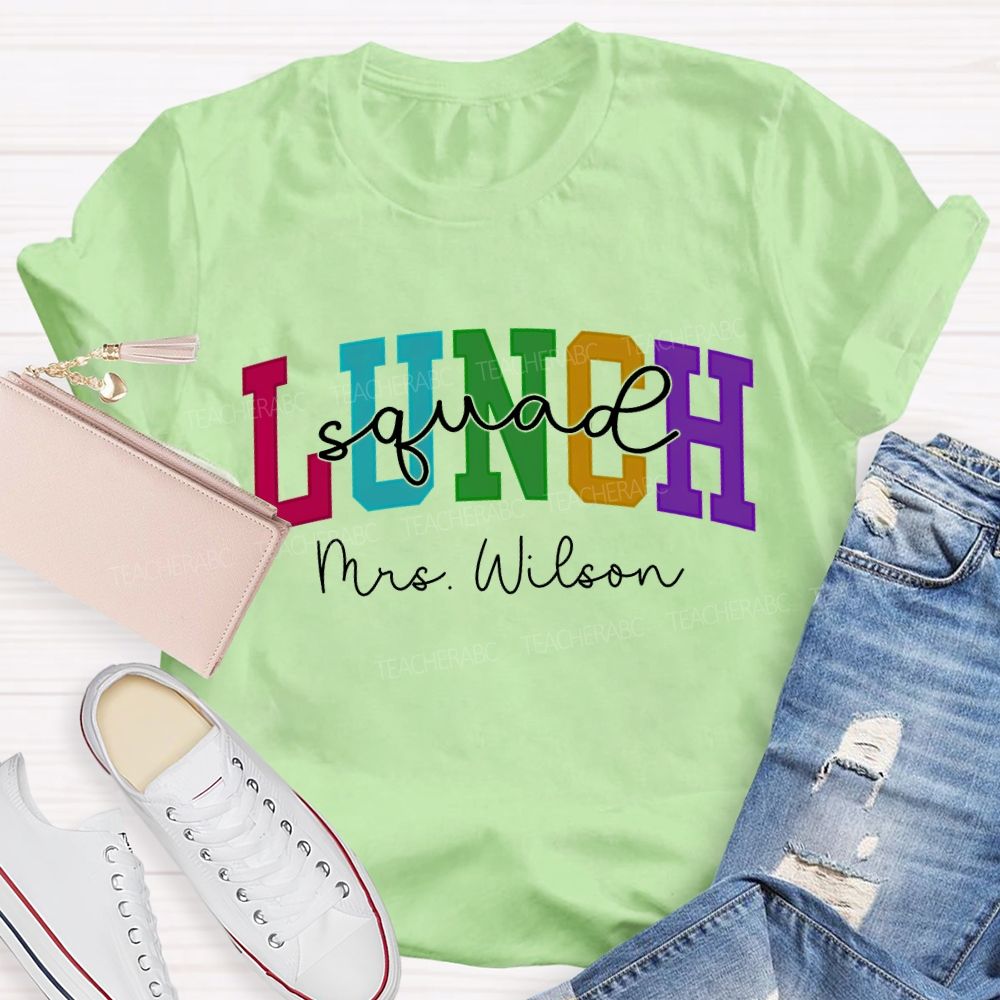 Personalized Name Lunch Lady Squad Colored Fonts T-shirt