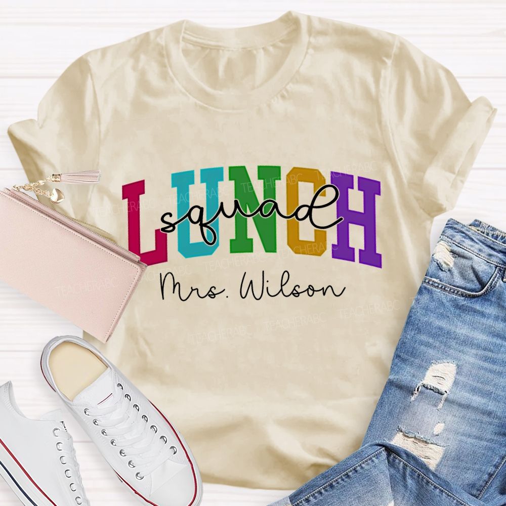 Personalized Name Lunch Lady Squad Colored Fonts T-shirt