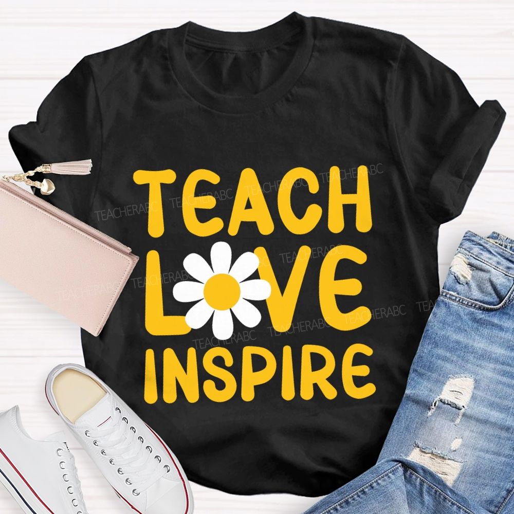 Teach Love Inspire And Sunflower Teacher T-shirt