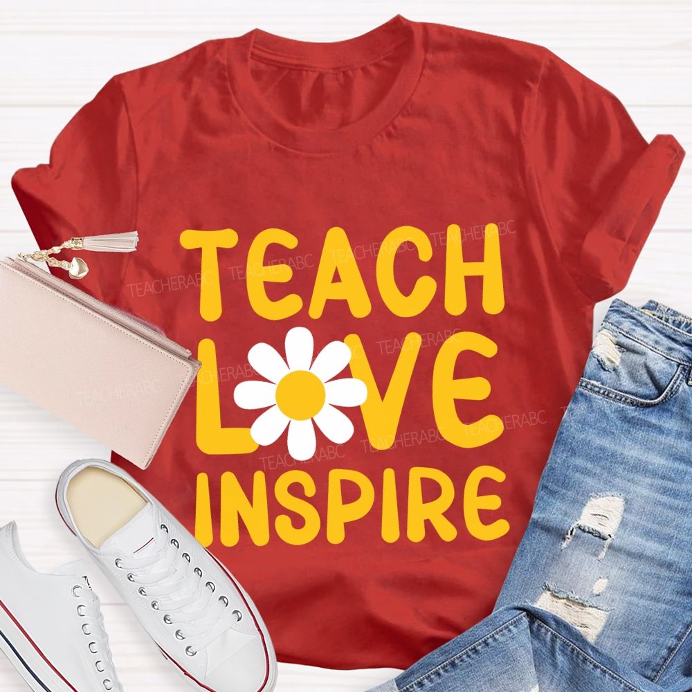 Teach Love Inspire And Sunflower Teacher T-shirt