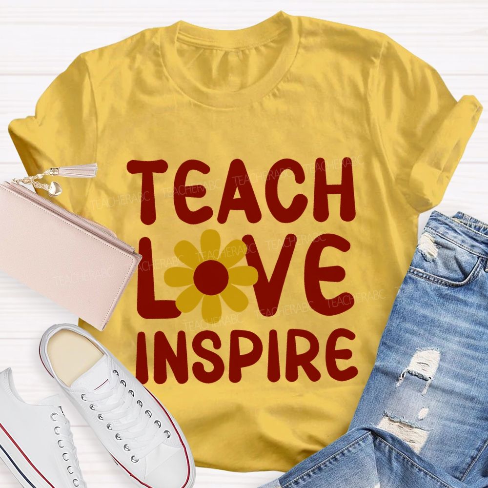 Teach Love Inspire And Sunflower Teacher T-shirt