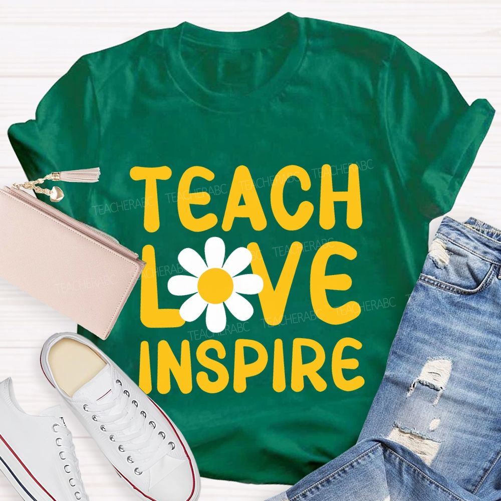 Teach Love Inspire And Sunflower Teacher T-shirt