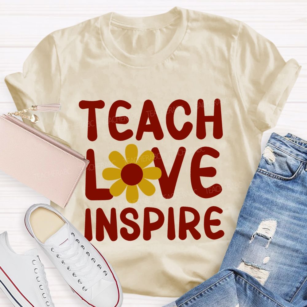 Teach Love Inspire And Sunflower Teacher T-shirt